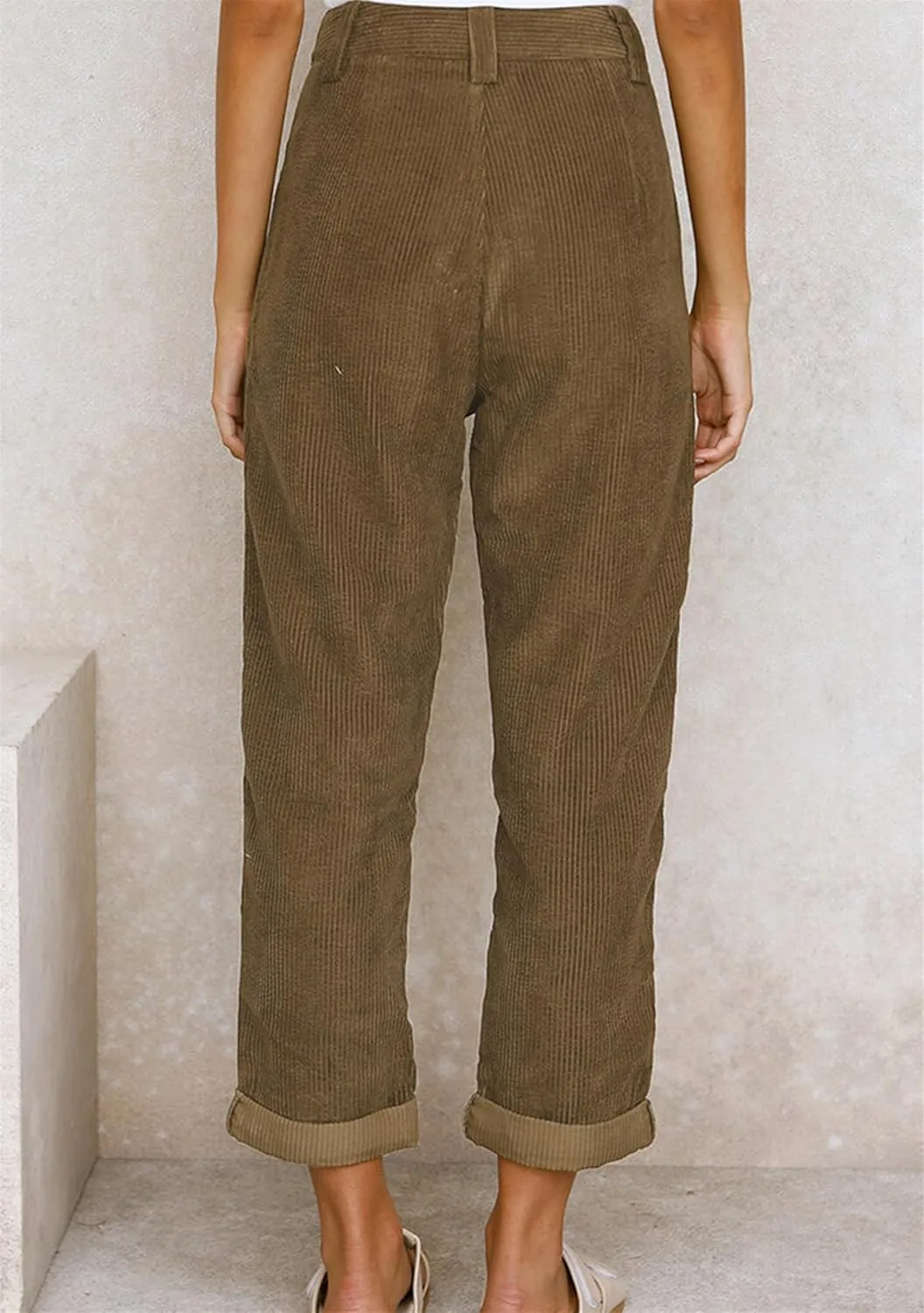 MAYRAIN Womens High Waisted Oversized Corduroy Pants Baggy Straight Leg Trousers Classic Pleated Pocketed Pants