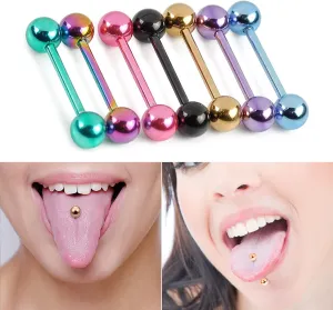 MDRTIRIM Stainless Steel Tongue Rings Double-headed Round Ball Dumbbell Nipple Studs Straight Barbells Surgical Steel Body Piercing Jewelry7 Pcs