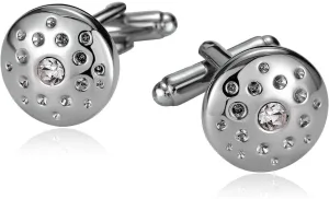 Men Cufflink Dress Shirts, Groom Cufflinks Cubic Zirconia Silver Stainless Steel Round White Crystal for Man Business Wedding