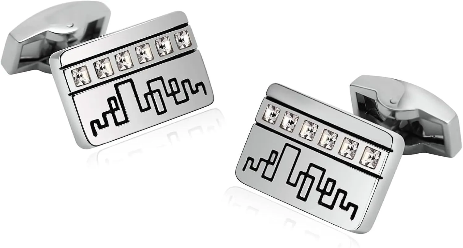 Men Cufflinks, Cufflinks for Men Red Cubic Zirconia Stainless Steel Rectangle Pattern for Man Business Wedding