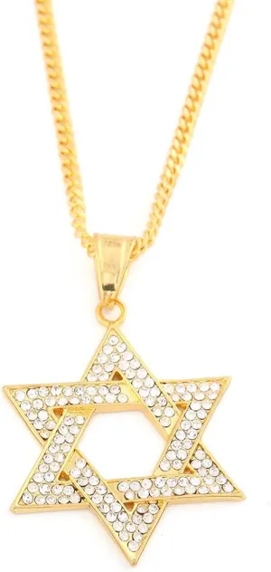 Men Jewish Jewelry Platinum Plated Chain Cubic Zirconia Star of David Pendant Necklace
