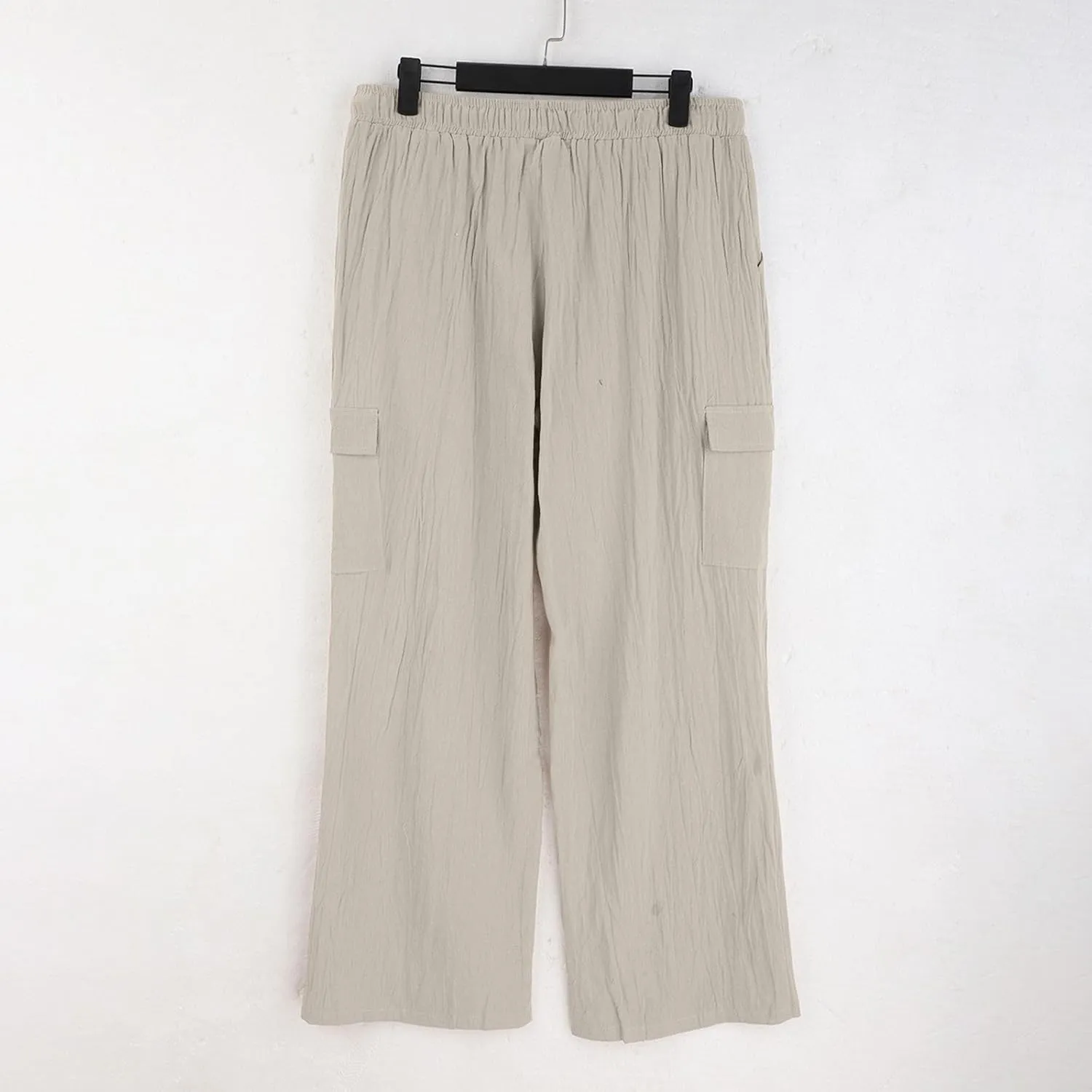 Men Linen Pants with Pockets Plus Size Beach Casual Pants Summer Vacation Open Bottom Slacks Solid Relaxed Trousers
