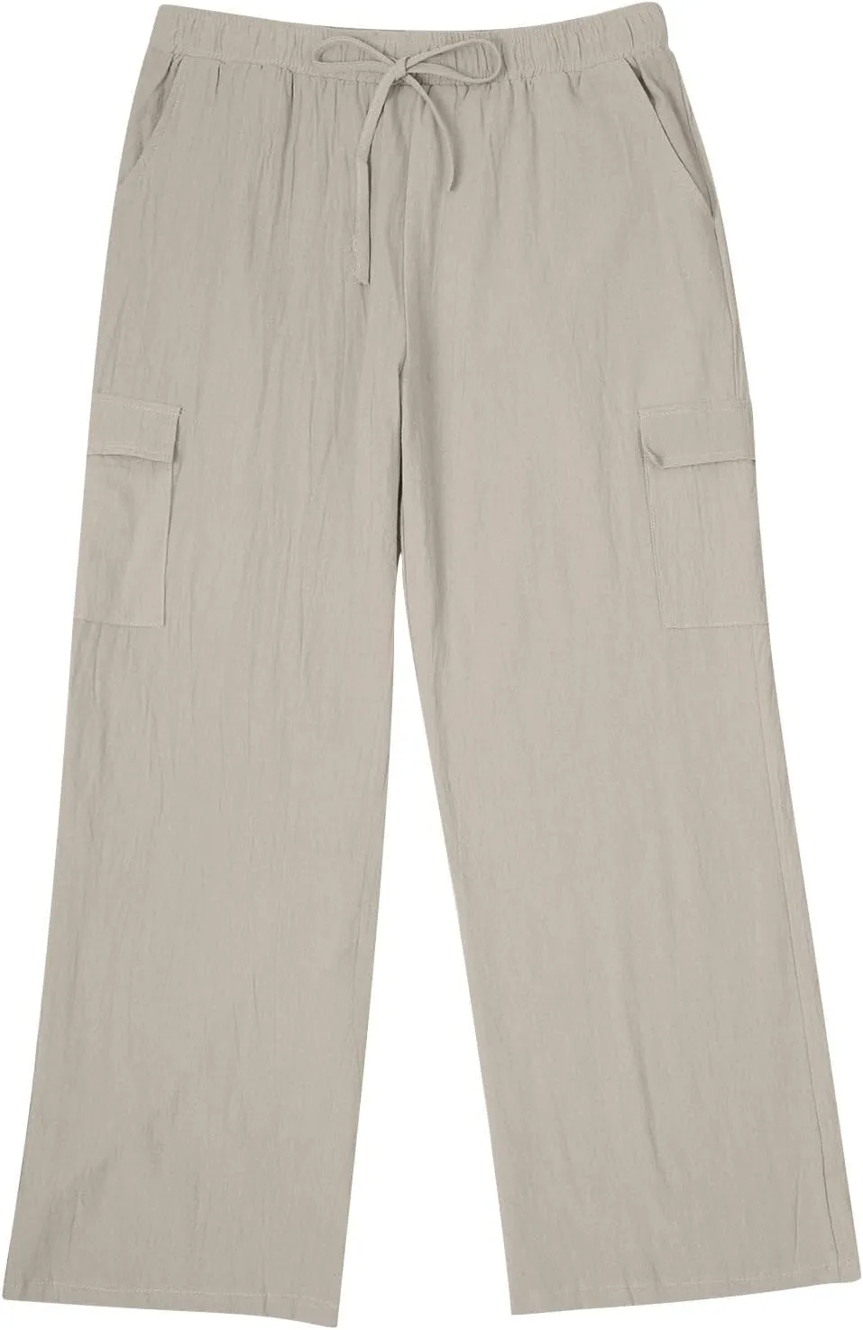 Men Linen Pants with Pockets Plus Size Beach Casual Pants Summer Vacation Open Bottom Slacks Solid Relaxed Trousers