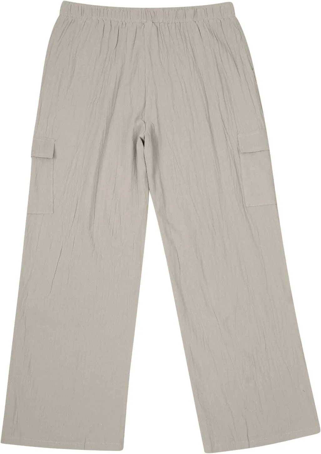 Men Linen Pants with Pockets Plus Size Beach Casual Pants Summer Vacation Open Bottom Slacks Solid Relaxed Trousers
