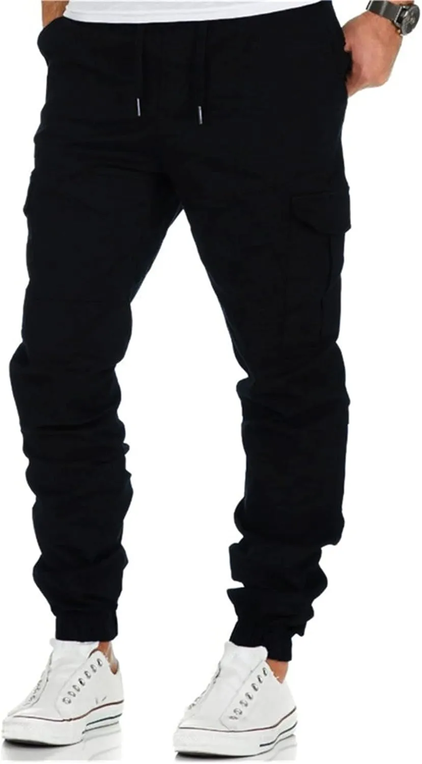 Men' S Leisure Relaxed Fit Pants Joggers Hiking Cargo Pants Solid Multi-Pocket Trousers Overalls Gym Sweatpants