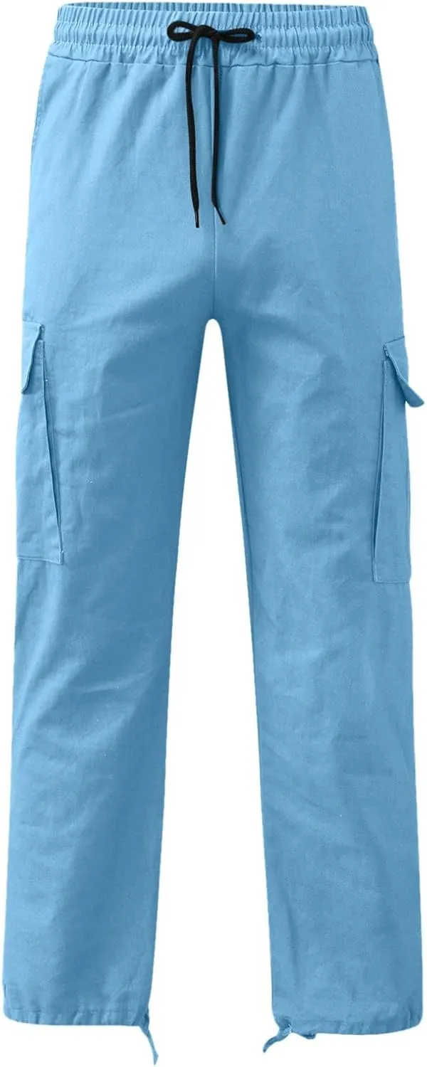 Men's 2023 Relaxed Fit Cargo Pants Elastic Waist Drawstring Wide Leg Trousers Lightweight Quick Dry Jogger Pant