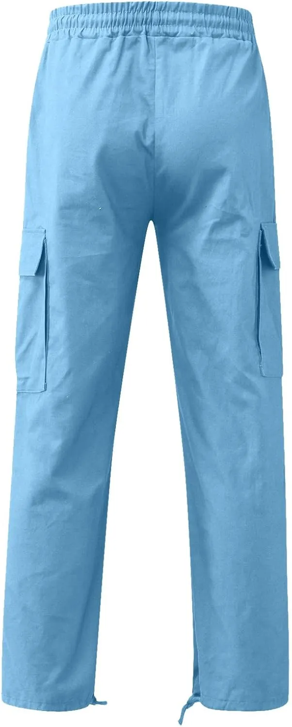 Men's 2023 Relaxed Fit Cargo Pants Elastic Waist Drawstring Wide Leg Trousers Lightweight Quick Dry Jogger Pant