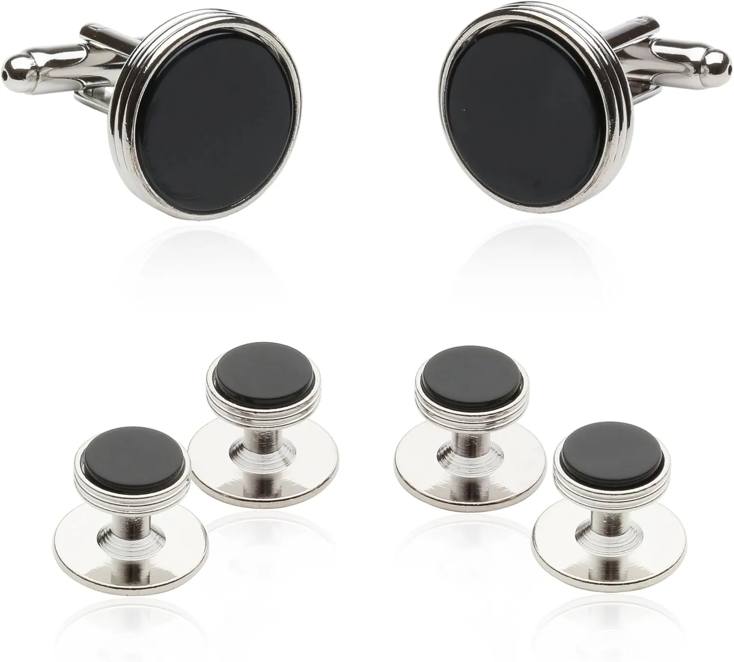 Mens Black Tuxedo Cufflinks and Studs Formal Set in Onyx and Silver with Travel Presentation Gift Box Men Cufflinks for Wedding Groomsmen Jewelry - Cufflinks and Studs Men Tuxedo