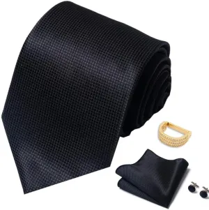Men's Business Suit Accessory Set - Polyester Tie, Pocket Square, Cufflinks, and Tie Clip with Zirconia