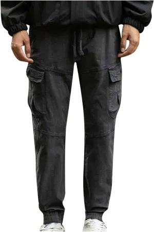 Mens Casual Joggers Pants Hiking Drawstring Chino Cargo Pants for Men Straight Leg Athletic Mountain Outdoor Pants