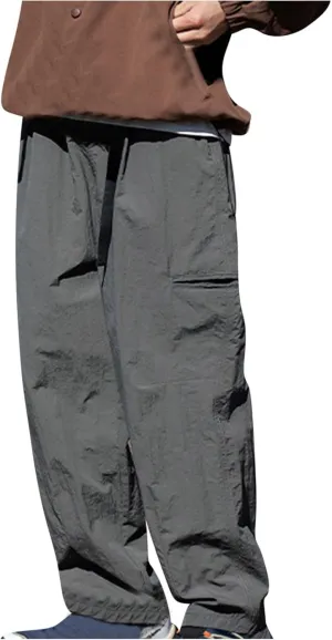 Mens Casual Pants 2024 Fashion Boho Drawstring Waist Pants Relaxed Slim Fit Streetwear Trousers with Pockets