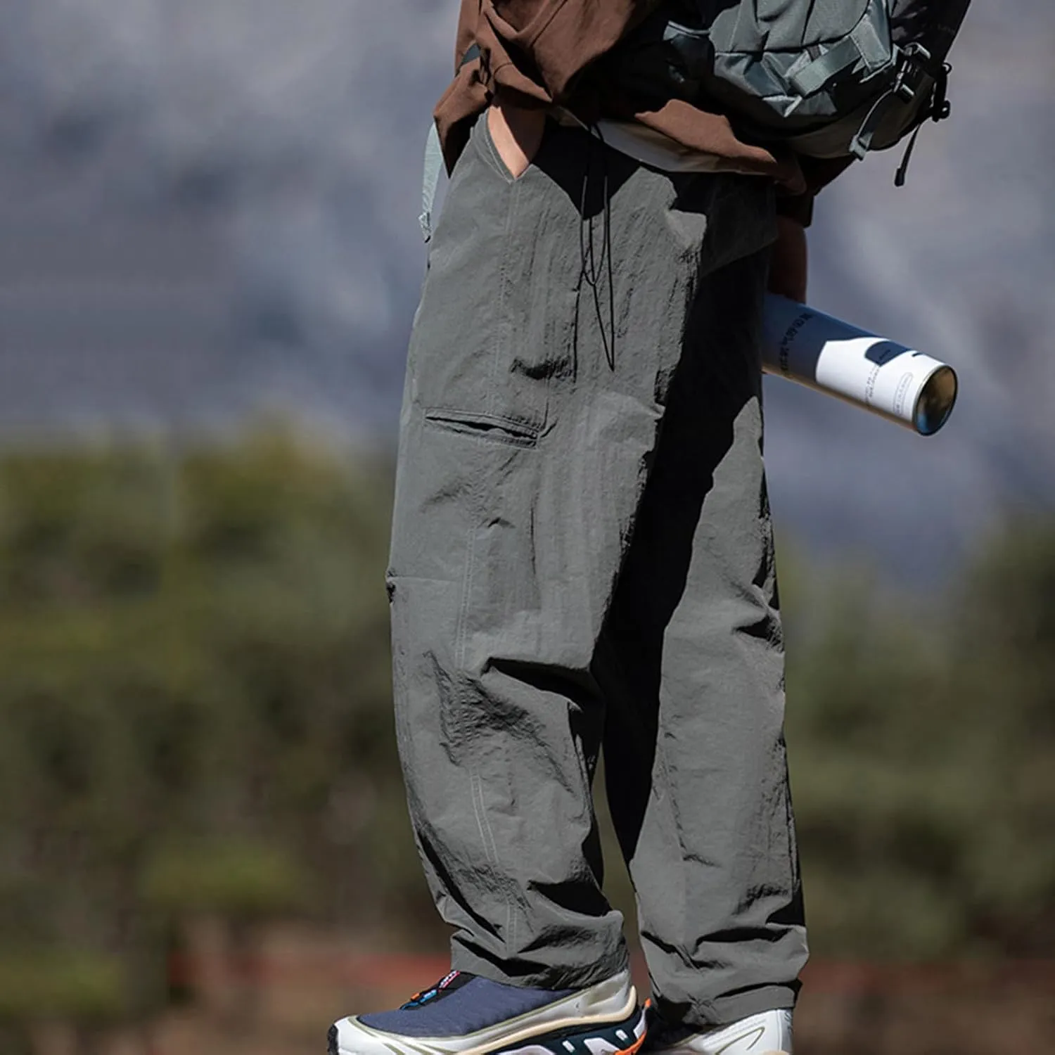 Mens Casual Pants 2024 Fashion Boho Drawstring Waist Pants Relaxed Slim Fit Streetwear Trousers with Pockets