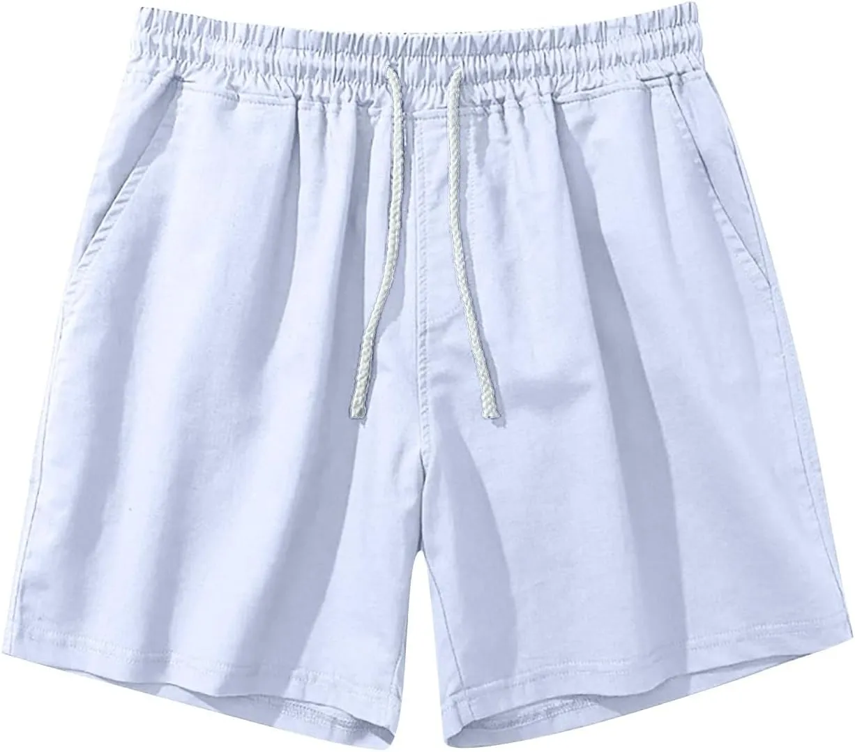 Mens Cotton Linen Classic 7 Inch Shorts with Pockets Elastic Waist Drawstring Athletic Fit Lightweight Running Short for Men