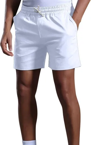 Mens Cotton Linen Classic 7 Inch Shorts with Pockets Elastic Waist Drawstring Athletic Fit Lightweight Running Short for Men