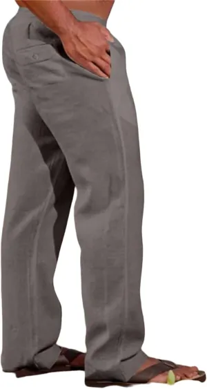 Mens Cotton Linen Pants Basic Casual Relaxed Fit Yoga Beach Sport Trousers Solid Color Breathable Elastic Drawstring