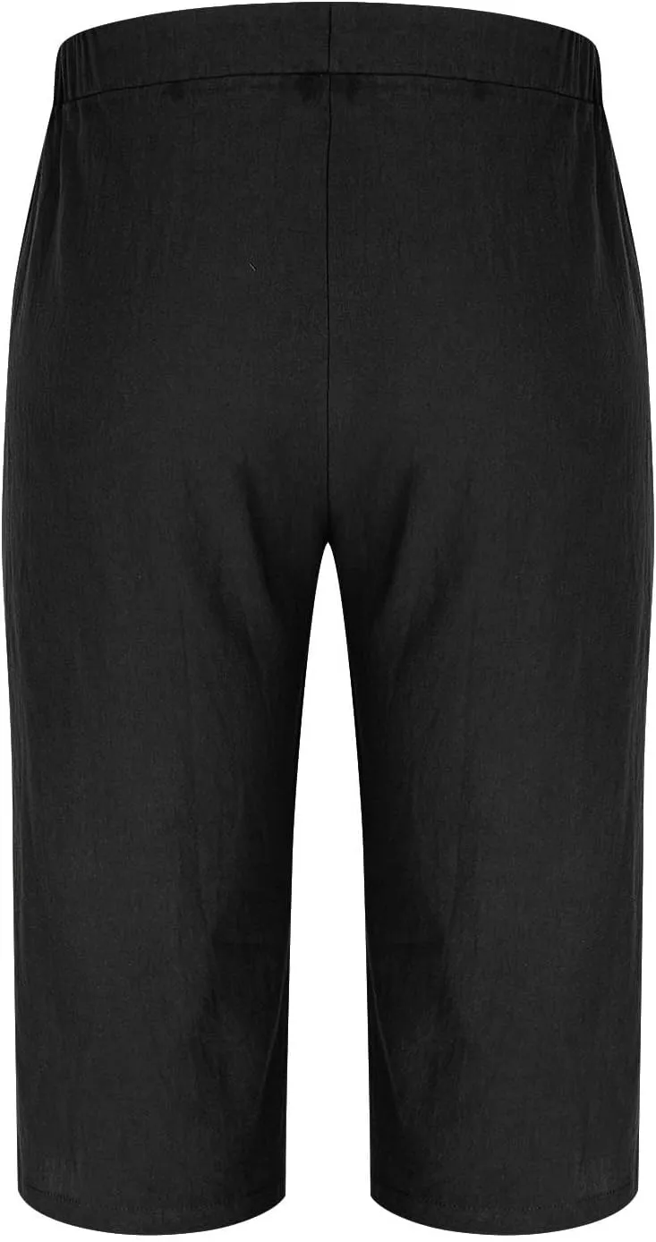 Mens Cropped Linen Pants with Button Closure Relaxed Fit Casual Beachwear Pants for Men Summer Style