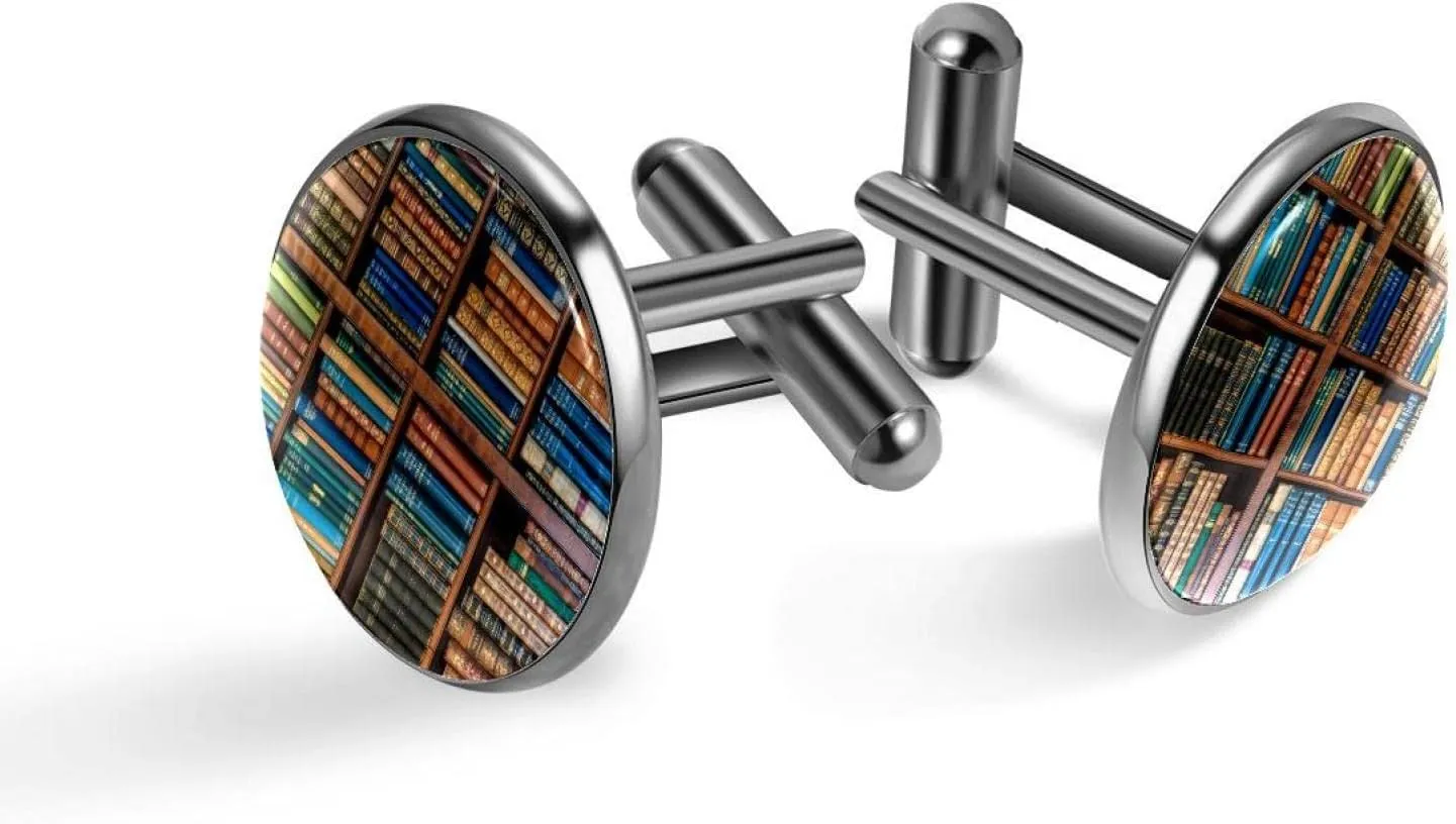 Men's Cufflinks, Bookcase Bookshelf School Library Cuff Links for Men, Classic Cufflinks Black for Suit Shirt Wedding Business Birthday Jewelry Gift