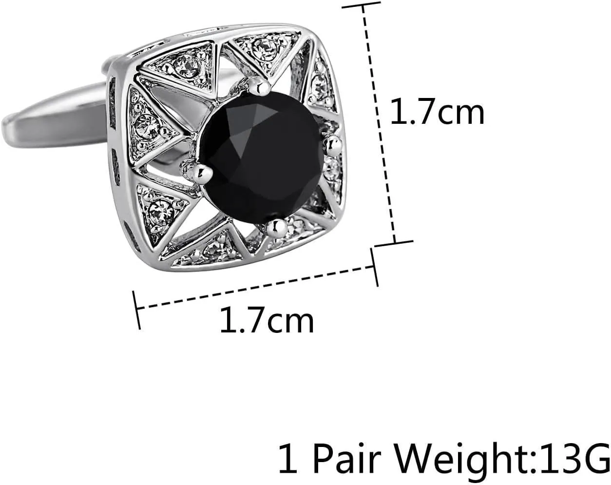 Men's Cufflinks, Cuff Links for Tux Cubic Zirconia Silver Black Stainless Steel Hollow Square for Man Business Wedding