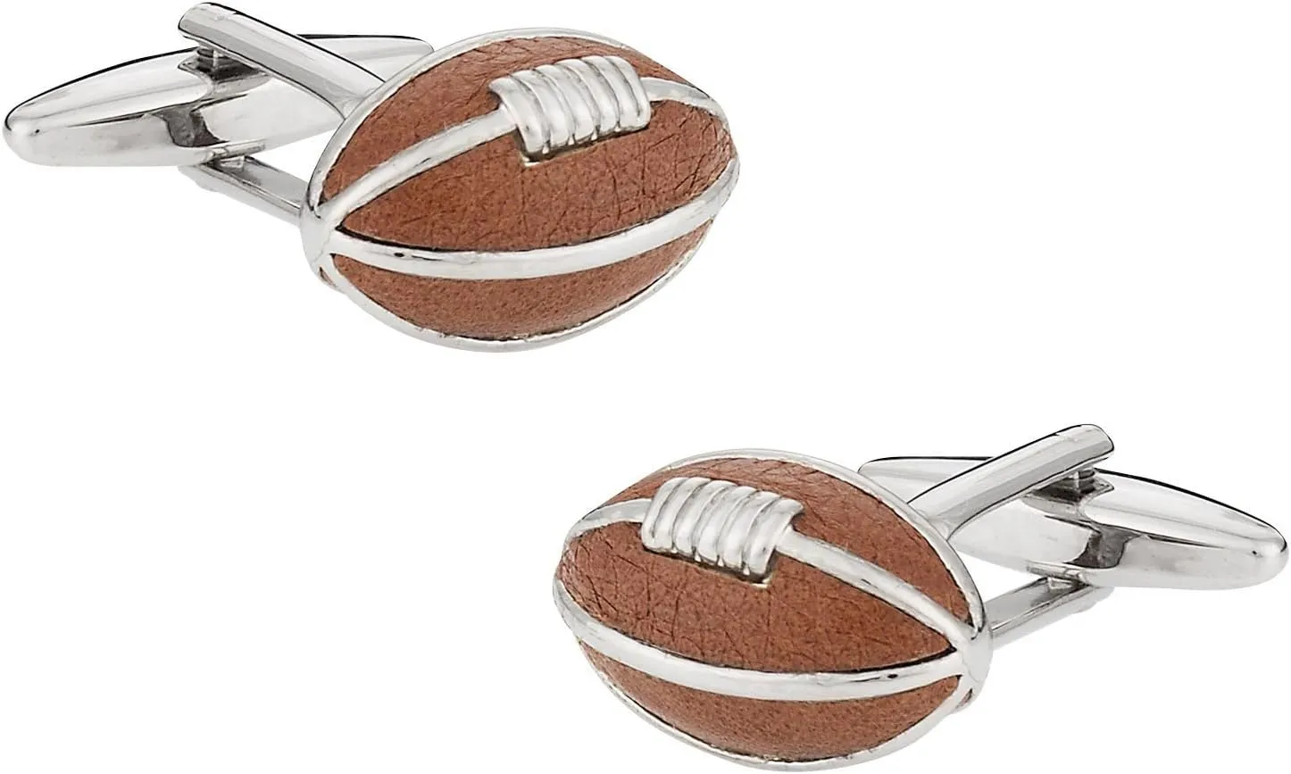 Men's Football Cufflinks with Presentation Gift Box in Brown American Football Sports Fans