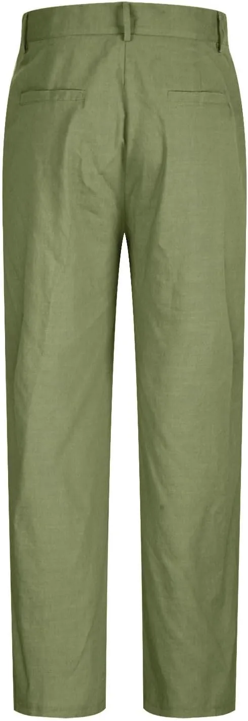 Mens Linen Pants Casual Loose Fit Straight Leg Trousers Lightweight Comfy Pants with Pockets Relaxed Work Suit Pants