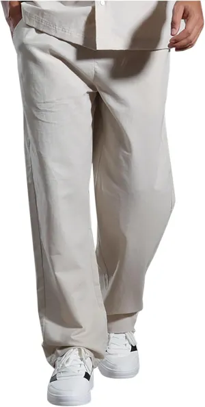 Mens Lounge Pants Cotton Linen Classic Solid Color Relaxed Straight Leg Casual Pants Wide-Legged Workout Pants