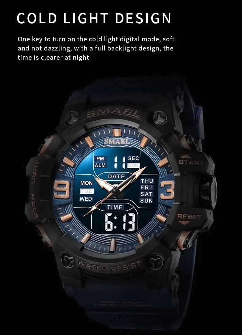 Men's Military Watches Outdoor Sports Watch Waterproof LED Date Alarm Digital Analog Wrist Watches for Men