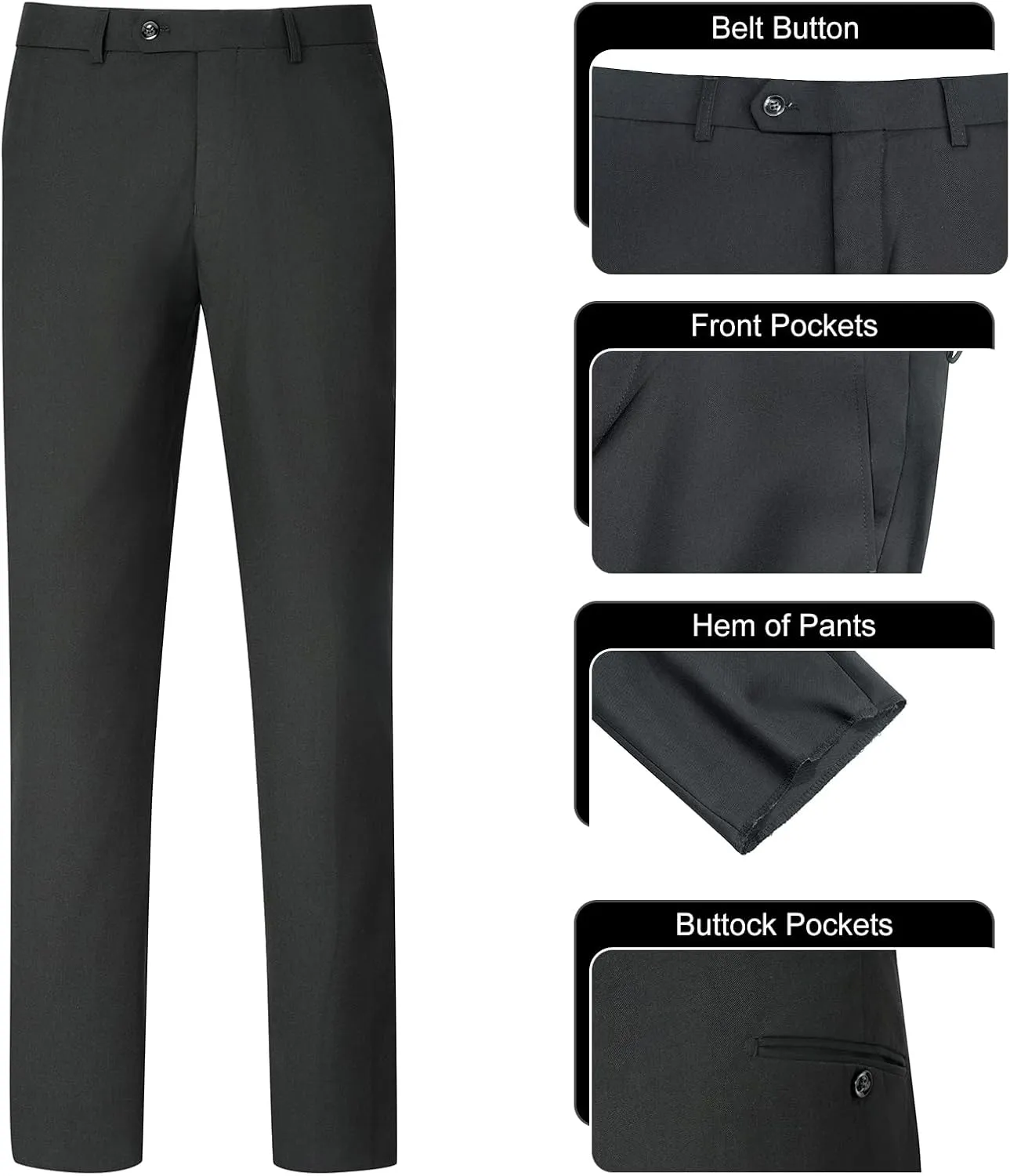 Men's Slim Fit 2 Button 3 Piece Suit Set, Solid Blazer Jacket with Multi-Functional Inner Pockets for Business/Party