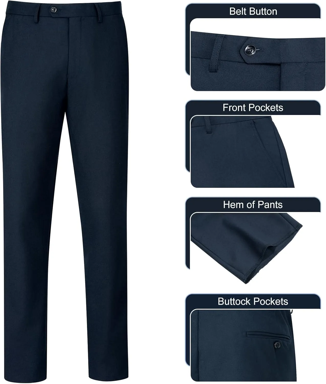 Men's Slim Fit 2 Button 3 Piece Suit Set, Solid Blazer Jacket with Multi-Functional Inner Pockets for Business/Party
