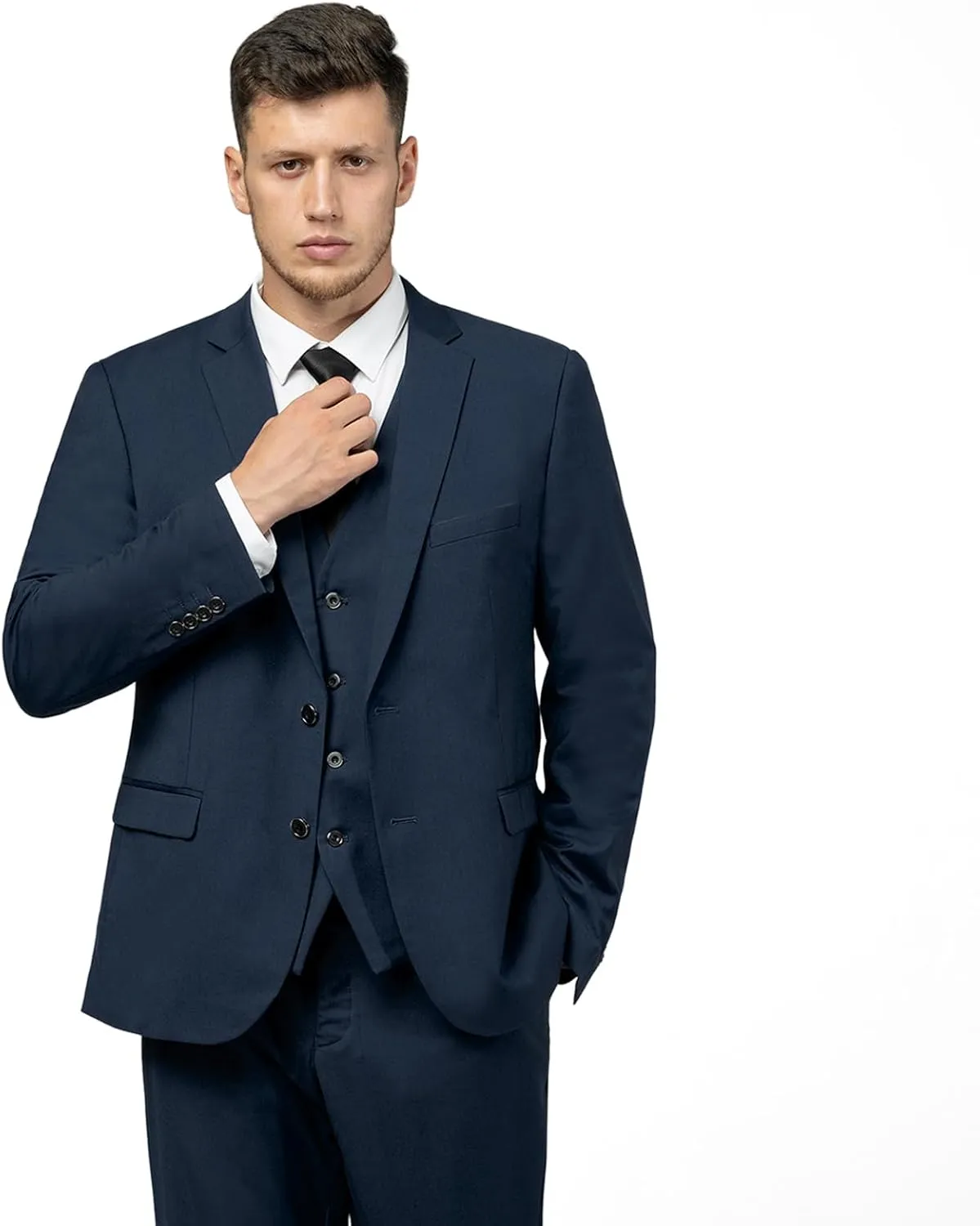 Men's Slim Fit 2 Button 3 Piece Suit Set, Solid Blazer Jacket with Multi-Functional Inner Pockets for Business/Party