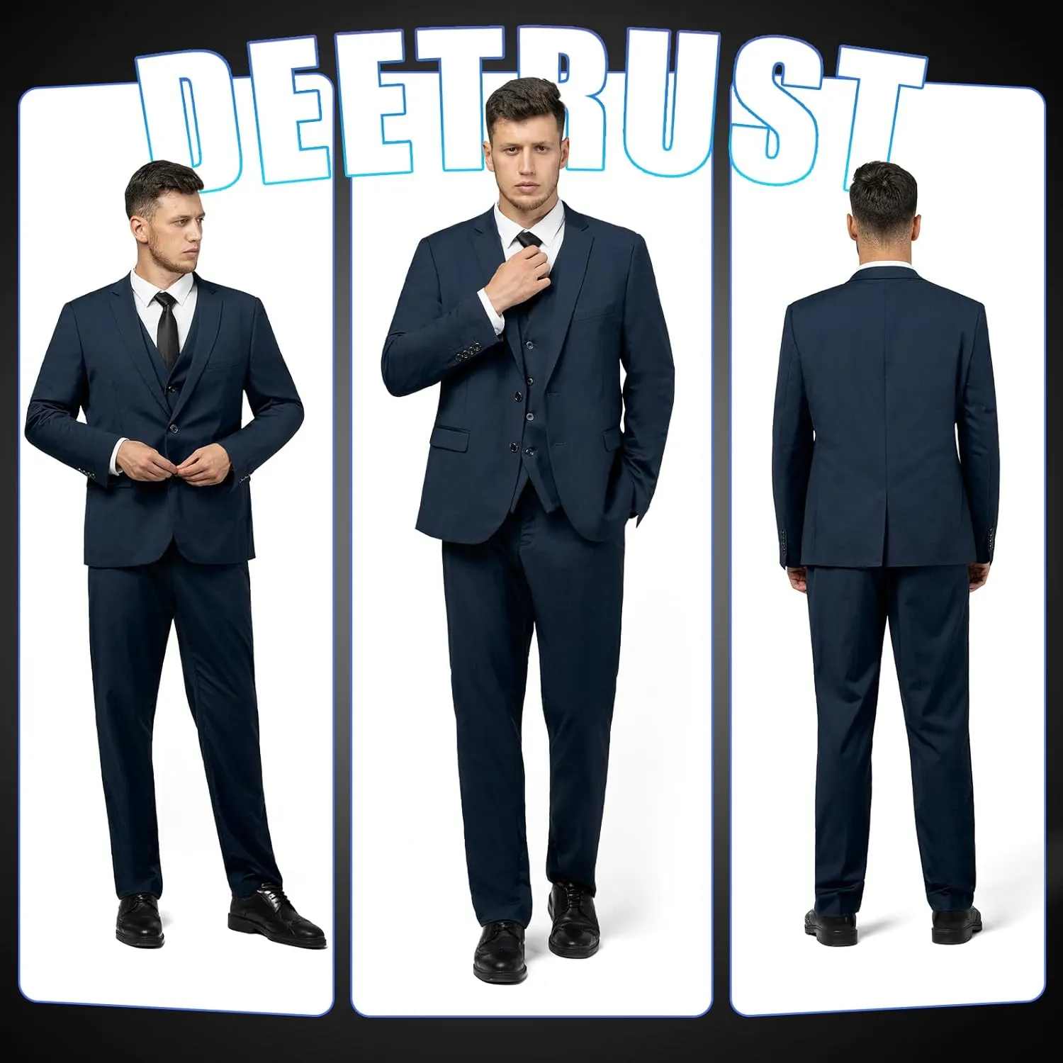 Men's Slim Fit 2 Button 3 Piece Suit Set, Solid Blazer Jacket with Multi-Functional Inner Pockets for Business/Party