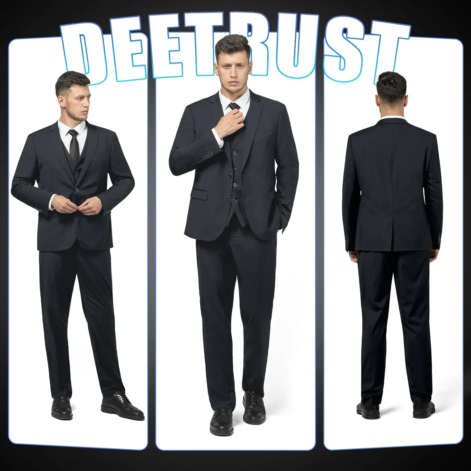 Men's Slim Fit 2 Button 3 Piece Suit Set, Solid Blazer Jacket with Multi-Functional Inner Pockets for Business/Party