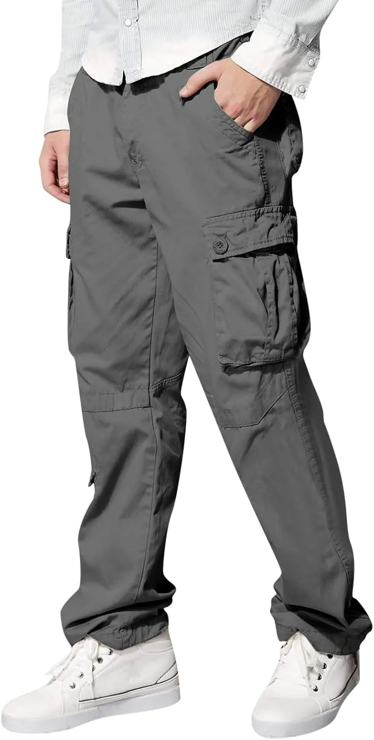 Men's Slim Fit Cargo Pants Casual Pants Relaxed Fit Wide Leg Straight Overalls Trousers with Multiple Pockets