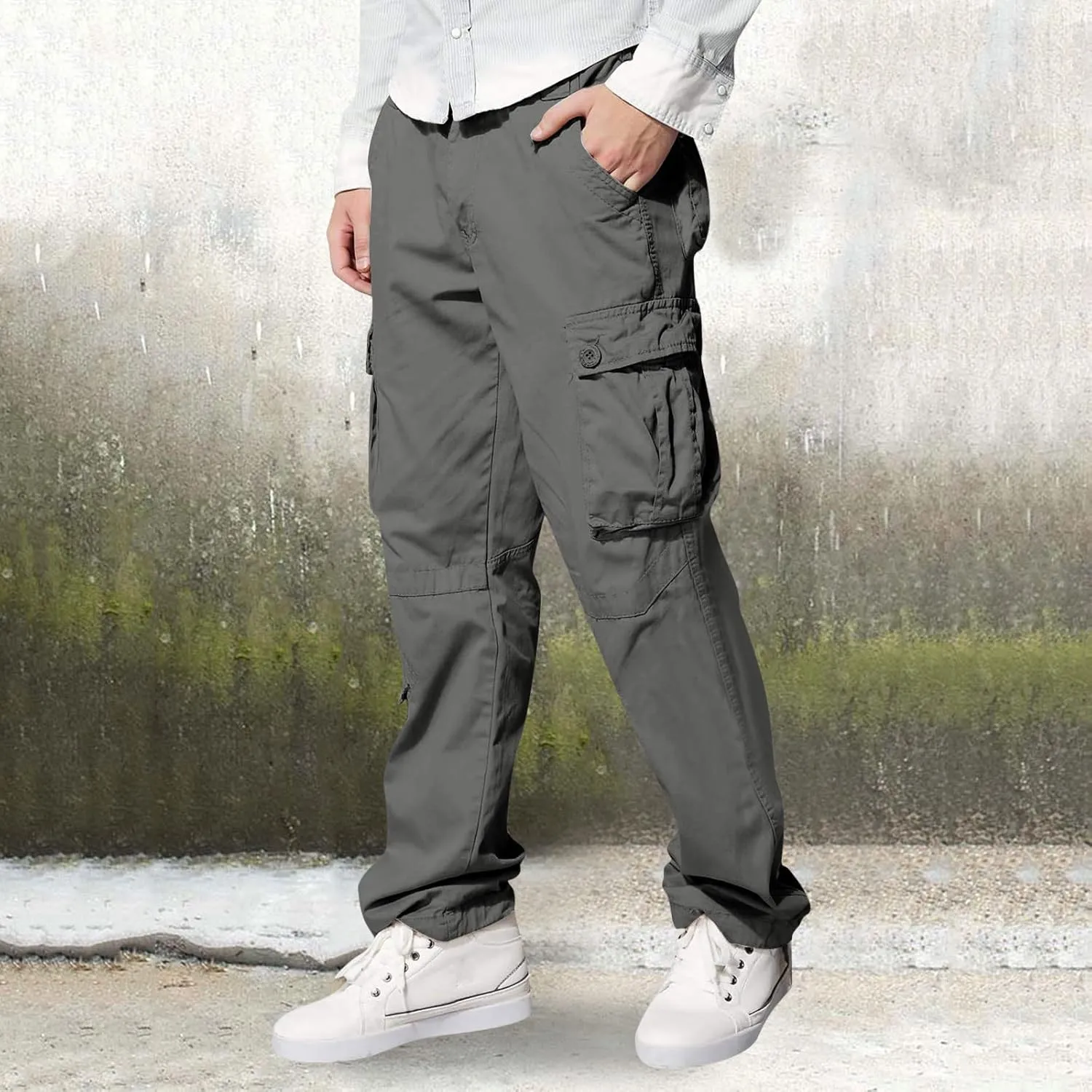 Men's Slim Fit Cargo Pants Casual Pants Relaxed Fit Wide Leg Straight Overalls Trousers with Multiple Pockets