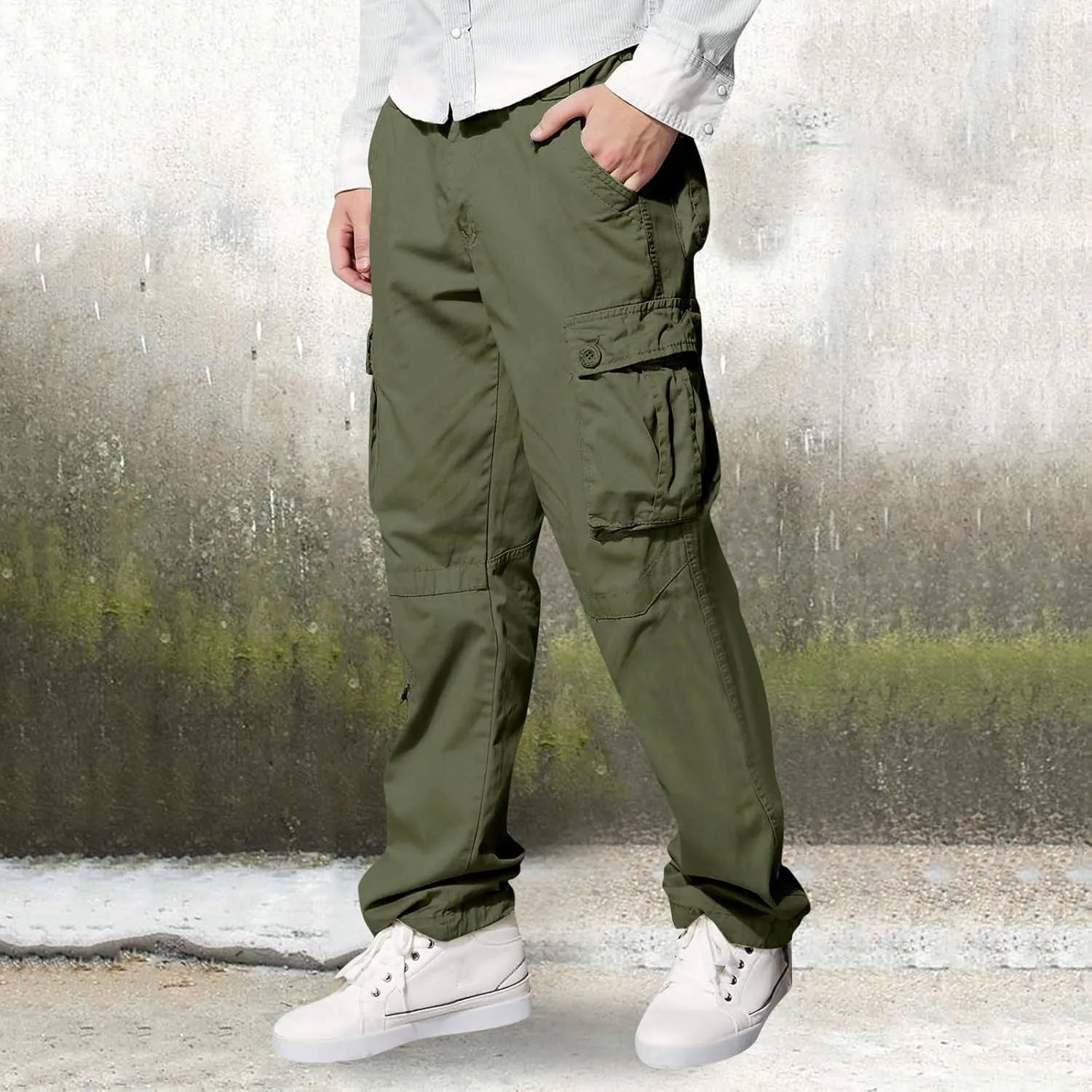 Men's Slim Fit Cargo Pants Casual Pants Relaxed Fit Wide Leg Straight Overalls Trousers with Multiple Pockets