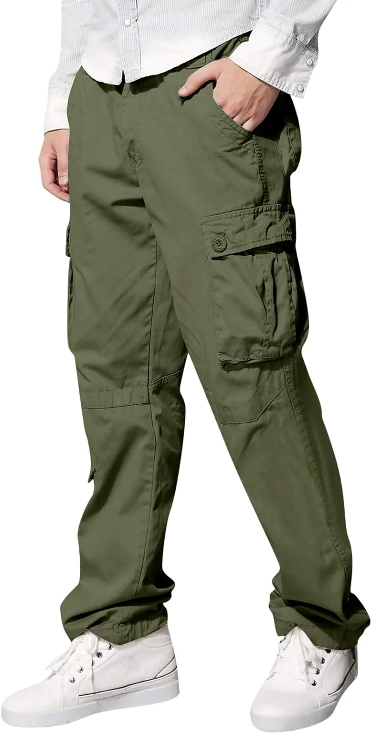 Men's Slim Fit Cargo Pants Casual Pants Relaxed Fit Wide Leg Straight Overalls Trousers with Multiple Pockets