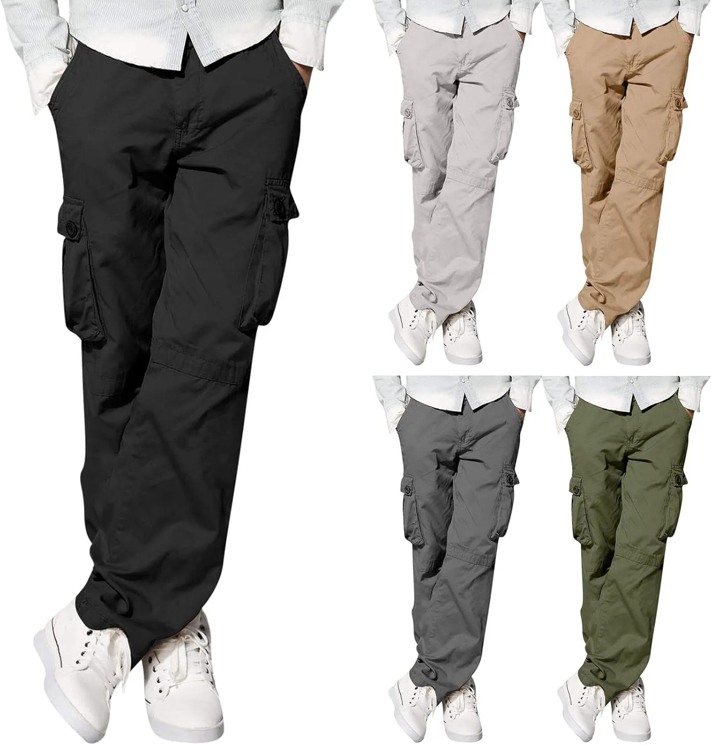 Men's Slim Fit Cargo Pants Casual Pants Relaxed Fit Wide Leg Straight Overalls Trousers with Multiple Pockets