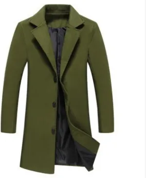 Mens Trench Coats Winter Long Jackets Wool Blend Pea Coat Trendy Notched Lapel Overcoat Single Breasted Jacket