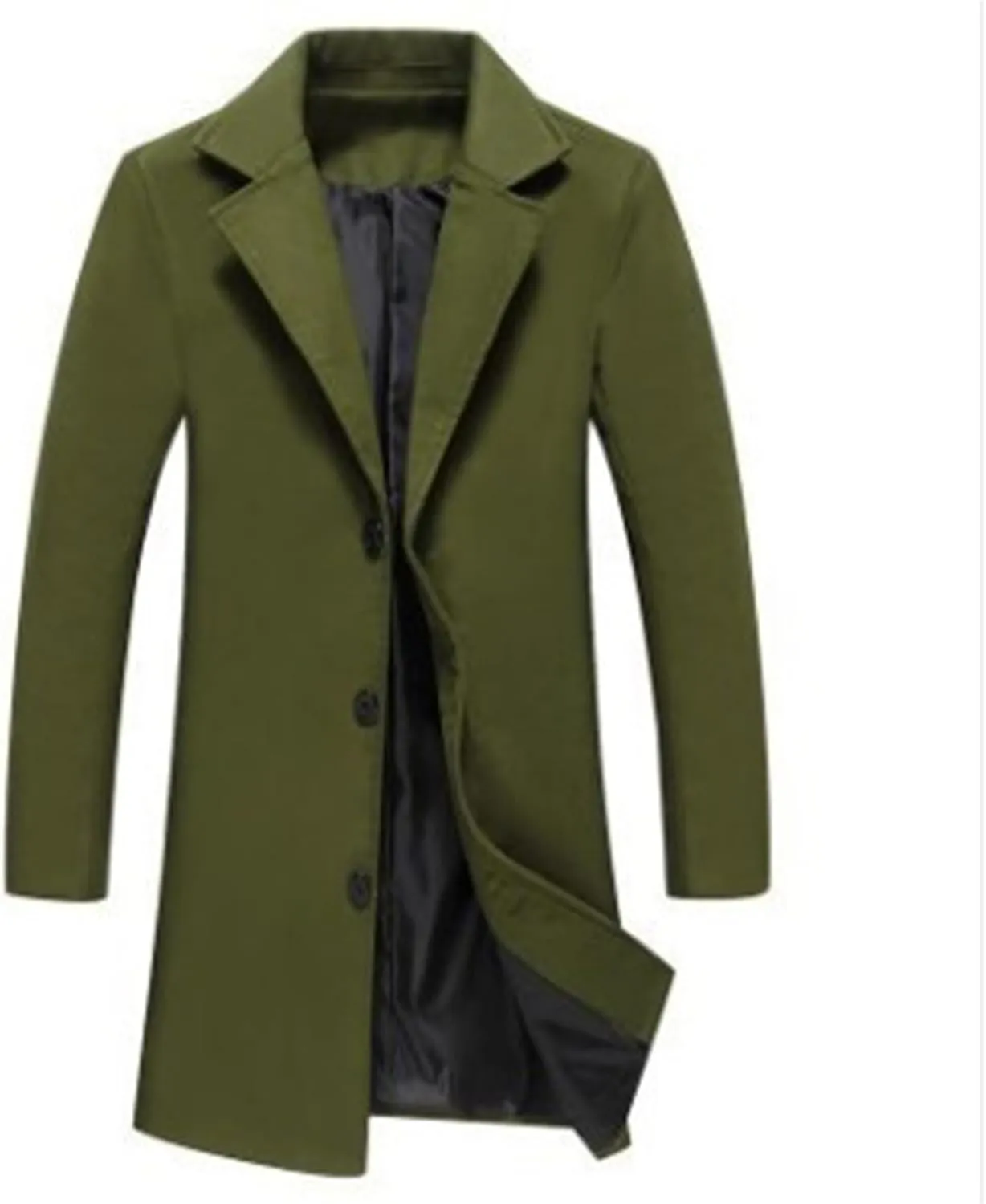 Mens Trench Coats Winter Long Jackets Wool Blend Pea Coat Trendy Notched Lapel Overcoat Single Breasted Jacket