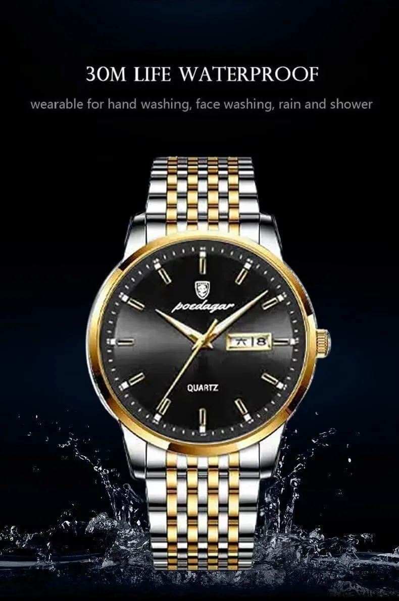 Men's Watch Fashion Business Quartz Wristwatch Stainless Steel Waterproof Watches Male Clock