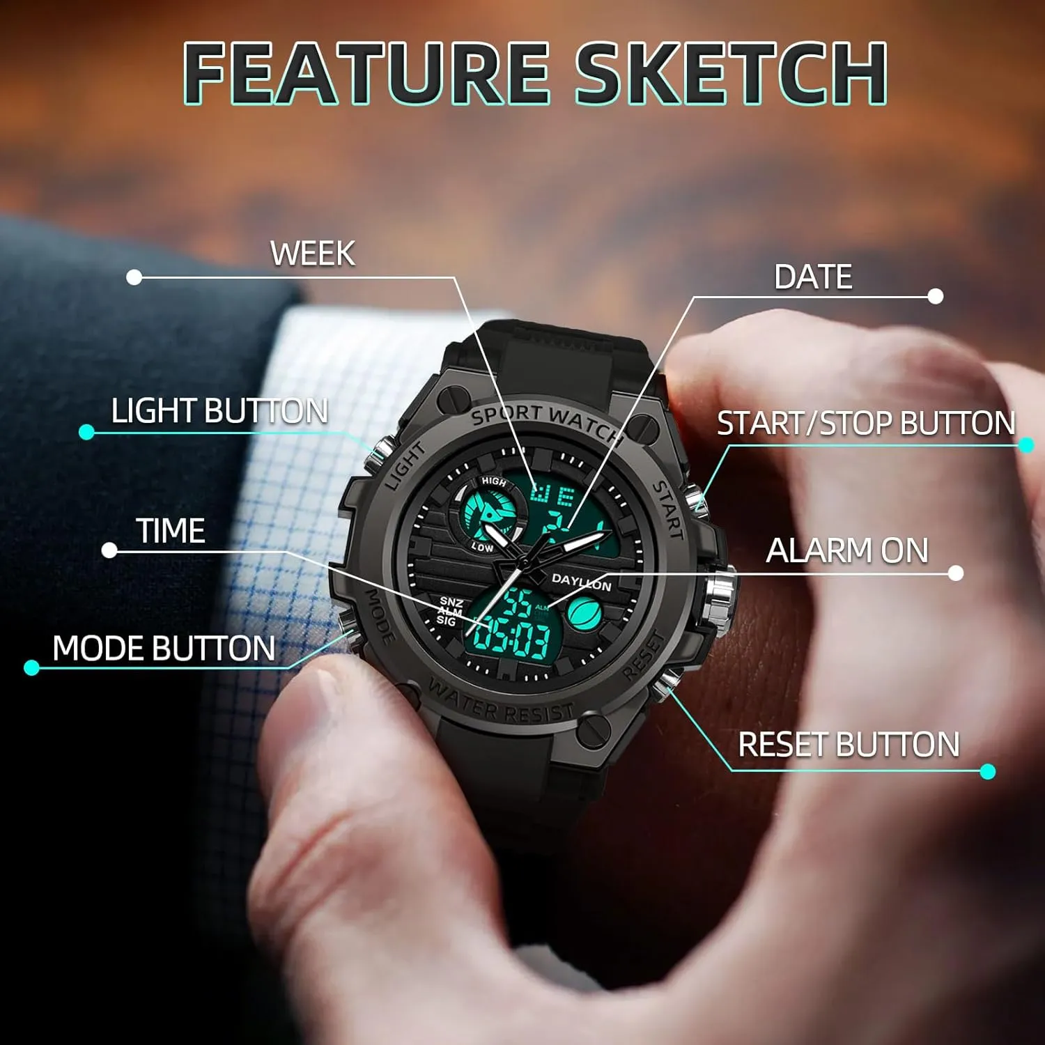 Mens Watch Military Sports Outdoor Waterproof Watches for Men Date Multi Function Tactics Alarm Stopwatch Analog Watches