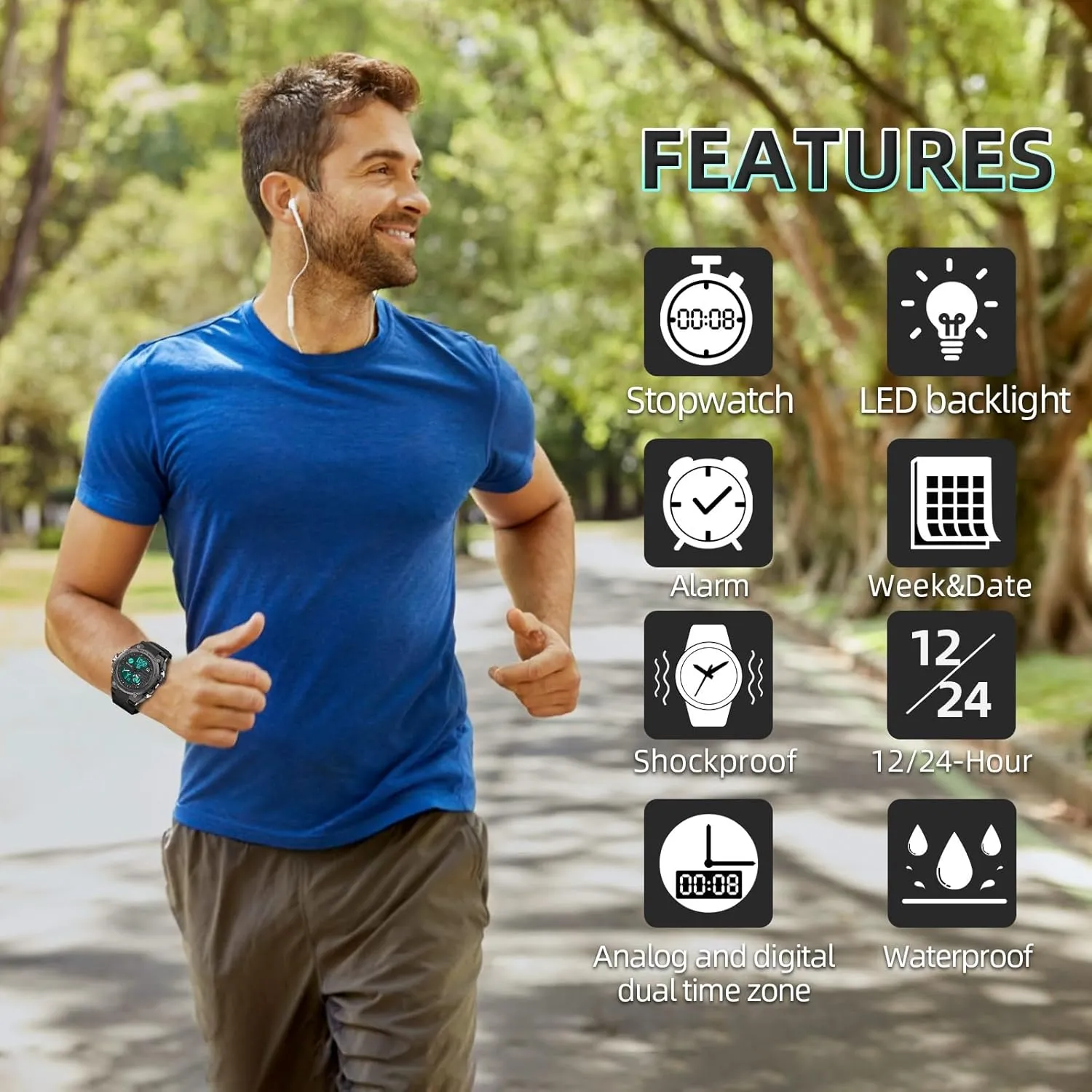 Mens Watch Military Sports Outdoor Waterproof Watches for Men Date Multi Function Tactics Alarm Stopwatch Analog Watches