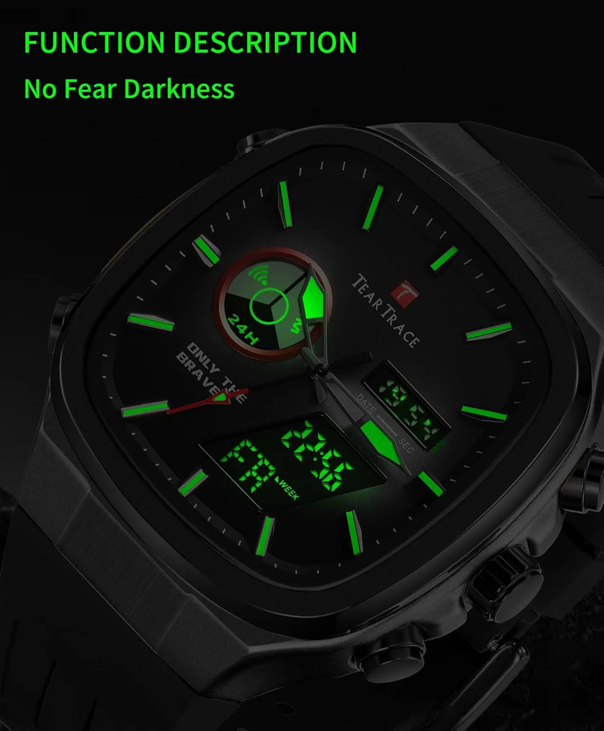 Mens Watches Analog Digital Quartz Waterproof Sport Watches for Men Chronograph Alarm Multifunctional Wrist Watch with Silicone Strap