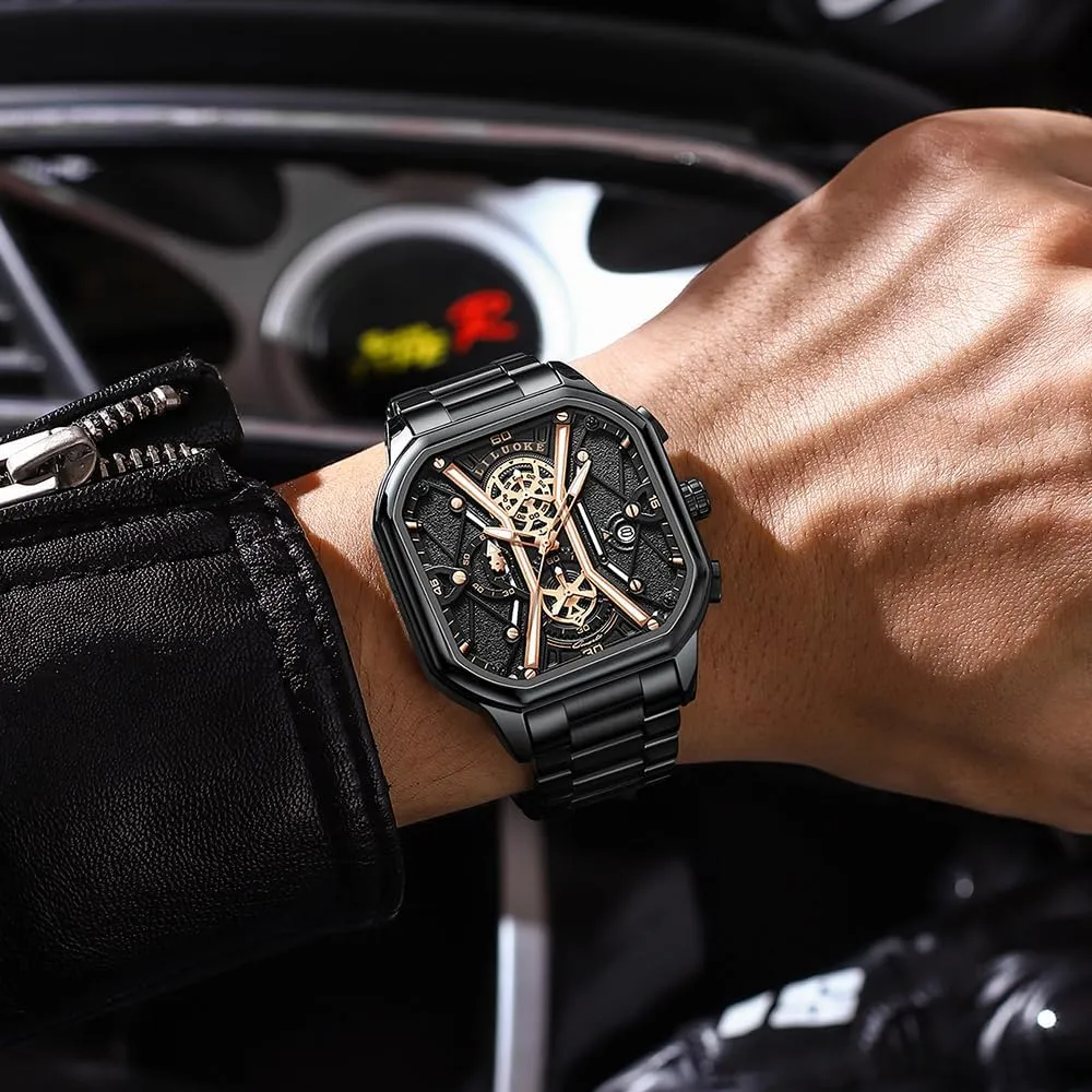Mens Watches, Wrist Watches Luminous Design, Big Face Fashion Quartz Black Watch 30ATM, Casual Watch for Men Unique Gifts for Men
