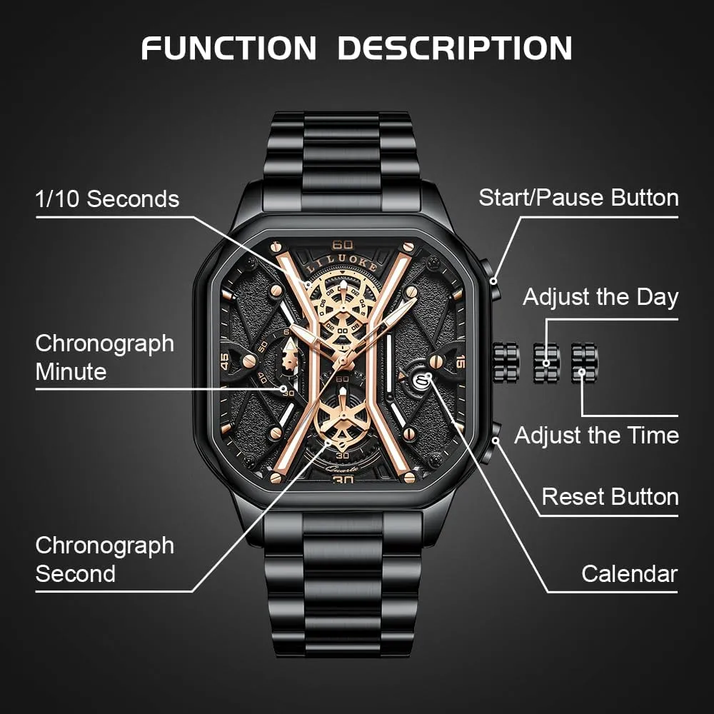 Mens Watches, Wrist Watches Luminous Design, Big Face Fashion Quartz Black Watch 30ATM, Casual Watch for Men Unique Gifts for Men