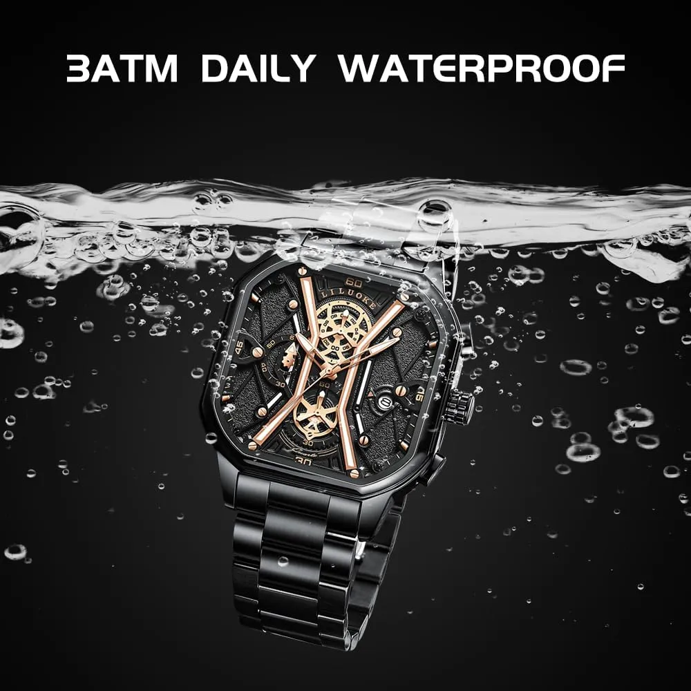 Mens Watches, Wrist Watches Luminous Design, Big Face Fashion Quartz Black Watch 30ATM, Casual Watch for Men Unique Gifts for Men