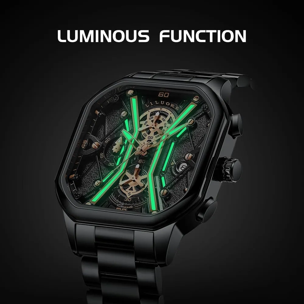 Mens Watches, Wrist Watches Luminous Design, Big Face Fashion Quartz Black Watch 30ATM, Casual Watch for Men Unique Gifts for Men