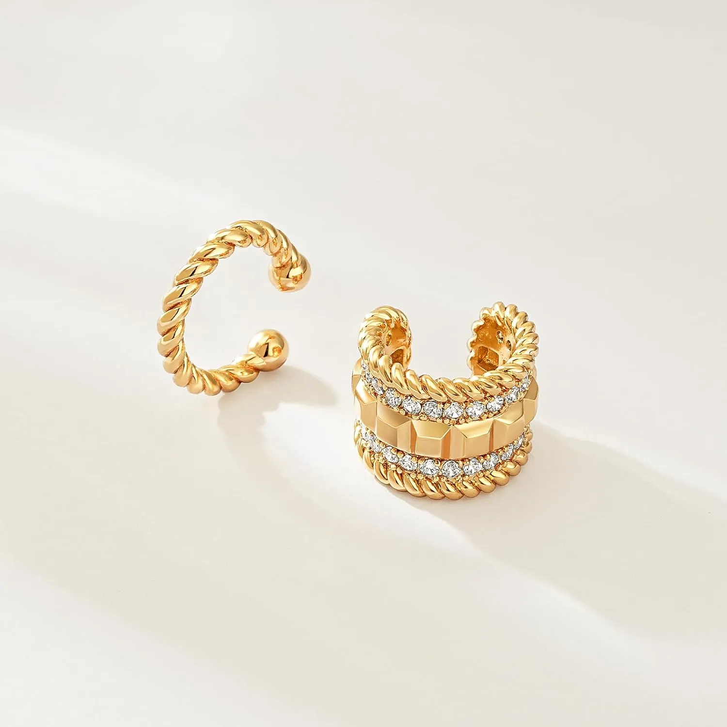 MEVECCO Ear Cuffs Non Piercing 18K Gold Plated Ear Cuff Earring Sets Clip on Cartilage Cubic Zirconia Pearl Minimalist Hypoallergenic Fake Hoop Earrings Stack Women Gifts