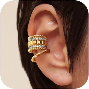 MEVECCO Ear Cuffs Non Piercing 18K Gold Plated Ear Cuff Earring Sets Clip on Cartilage Cubic Zirconia Pearl Minimalist Hypoallergenic Fake Hoop Earrings Stack Women Gifts
