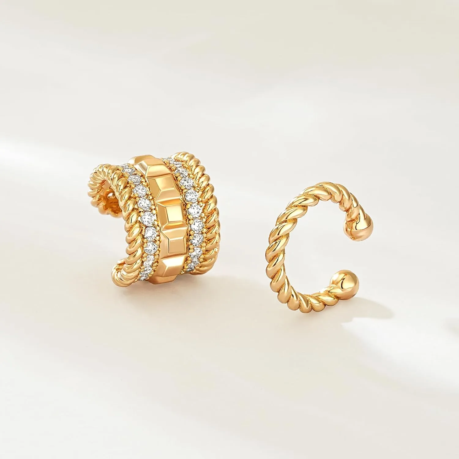 MEVECCO Ear Cuffs Non Piercing 18K Gold Plated Ear Cuff Earring Sets Clip on Cartilage Cubic Zirconia Pearl Minimalist Hypoallergenic Fake Hoop Earrings Stack Women Gifts