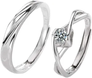 MIKAMU Couple Rings 925 Sterling Silver Adjustable Open fashion Rings Engagement Pair Rings Rings for Men Rings for Women Wedding Promise Engagement Anniversary Ring